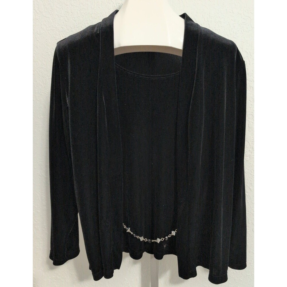Vintage Notations Black Velour Velvet 2-Fer Two Fer Twinset Long Sleeve Top XL